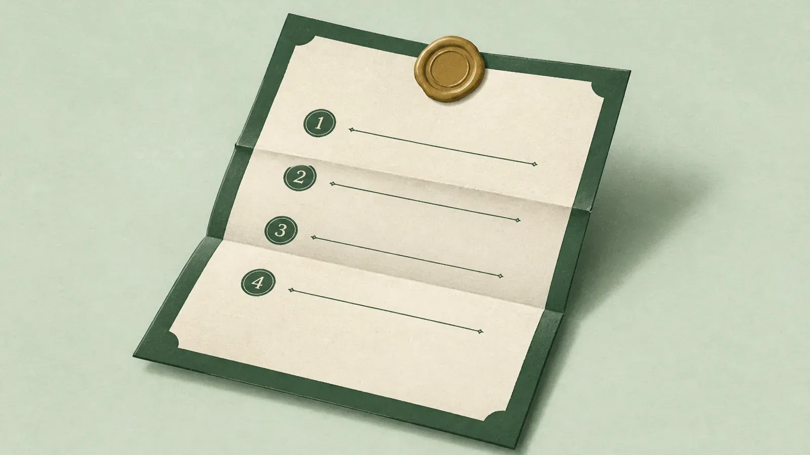 Soft illustration of a sealed cream envelope and brass key beside a closed will folder